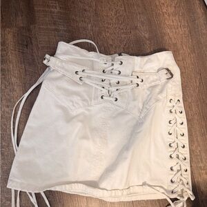 Re/Done White Zippered Skirt
